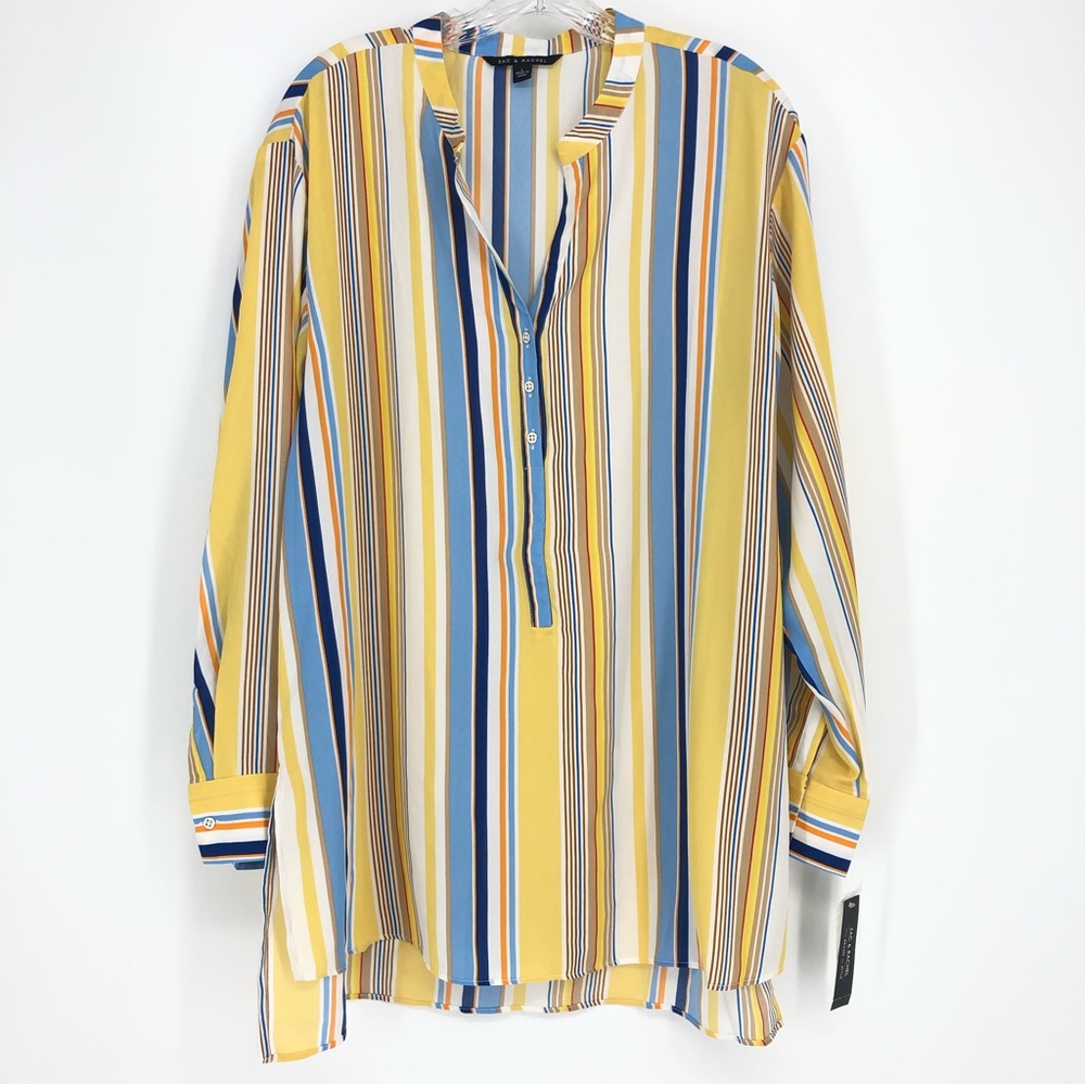 NWT Zac & Rachael Striped Yellow & Blue Long Sleeve Tunic Blouse Size Large